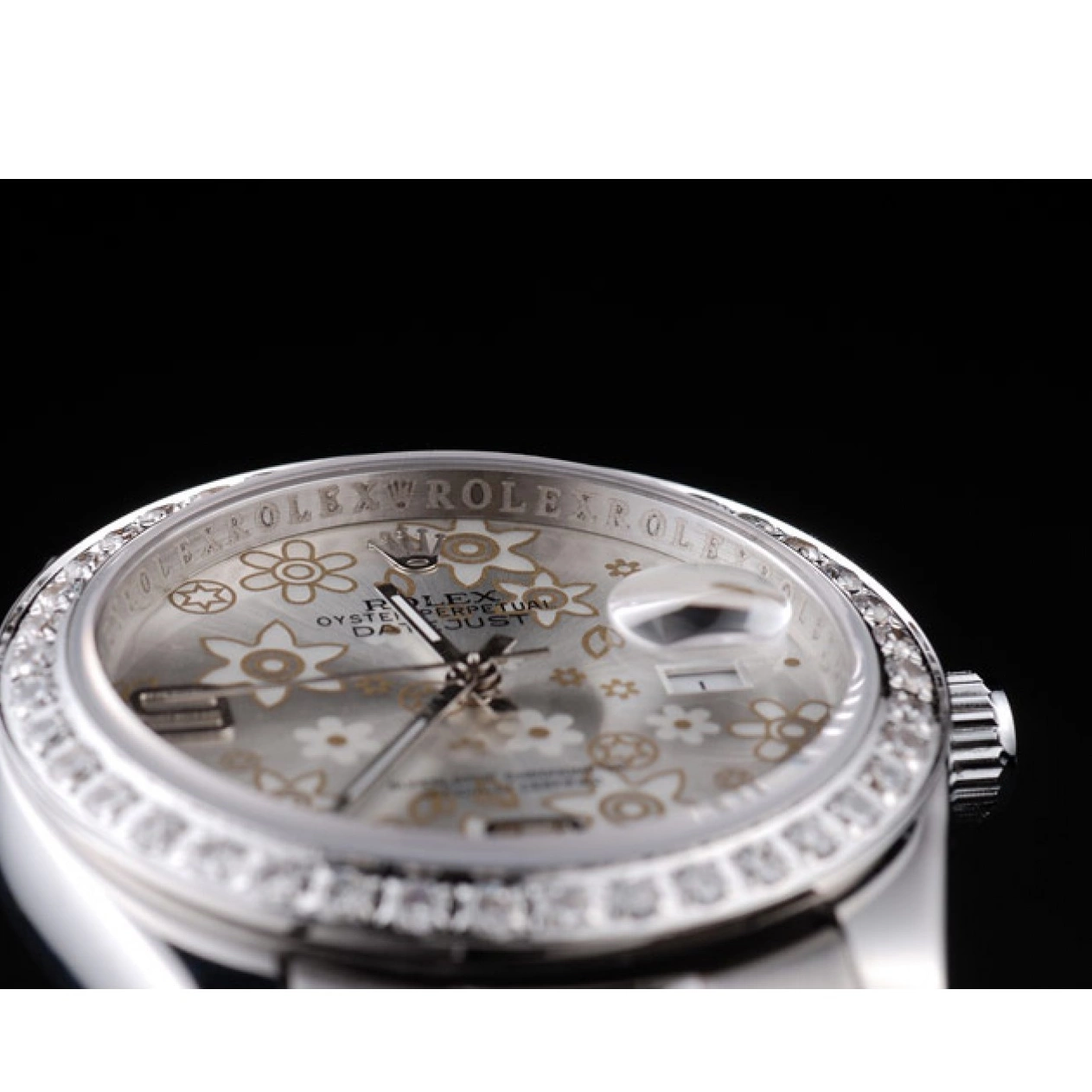 Aaa replica Dial 98081 Flowers Diamond Polished Silver Datejust Rolex Plated Steel Stainless 0521